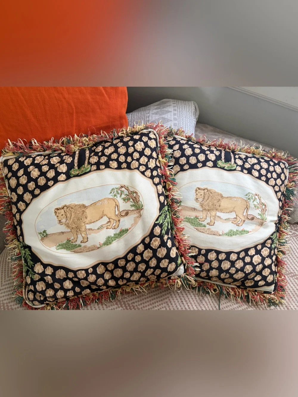16” safari lion themed vintage custom pillows